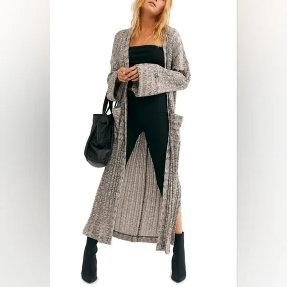 FP Beach Free People Beach Nights Cardigan Size S Ribbed Longline Maxi Duster - Picture 2 of 13